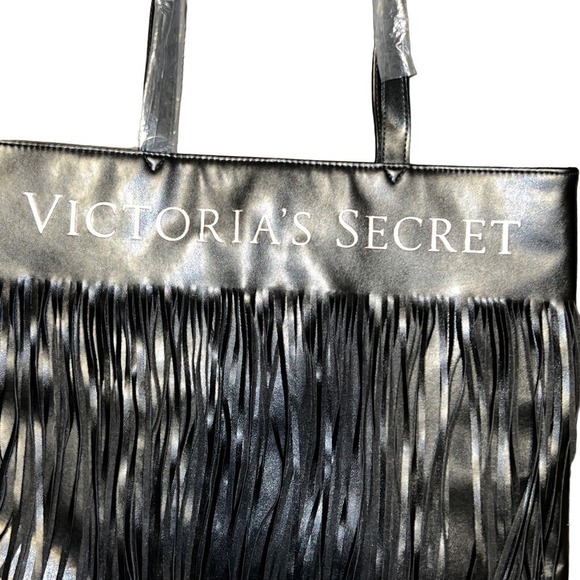 Victoria's Secret Handbags - Victoria's Secret Black Fringe Tote Bag Purse Fashion Handbag
